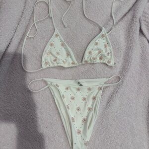 DEVON WINDSOR Cream Bikini with Pink Floral Details